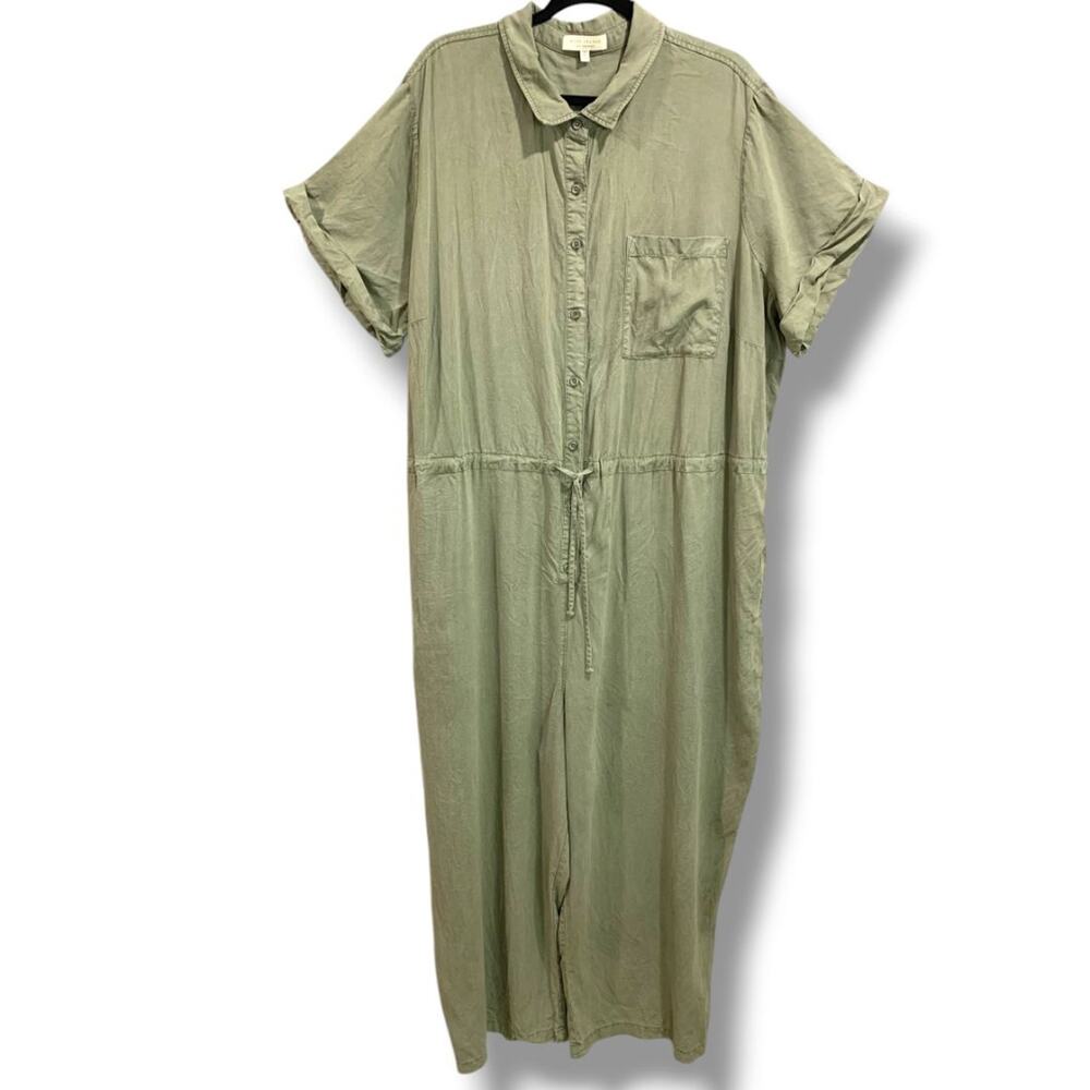 3X Side Stitch Los Angeles Womens Plus Size Jumpsuit Alpine Pockets Green
